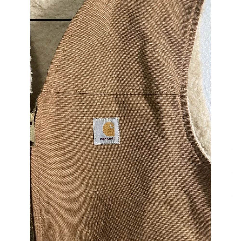 Vintage CARHARTT Brown Duck Vest Sherpa Lined 6SV Hunting USA 2XL Distressed - Picture 2 of 11